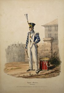 皇家海军陆战队鼓手，c.1829（手工彩色光刻） 作者 在爱德华·赫尔之后