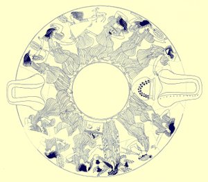 对于Dionysos的舞蹈，来自JE Harrison和DS MacColl的希腊花瓶画的插图，1894年出版（数字增强图像）