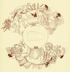 Herakles和Eurystheus，JE Harrison和DS MacColl的希腊花瓶绘画插图，1894年出版（数字增强图像） 作者 放学后