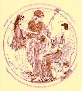忒修斯和Amphitrite，来自JE Harrison和DS MacColl的希腊花瓶绘画插图，1894年出版（数字增强图像）