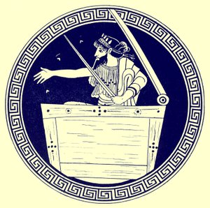 胸部的Thoas，来自JE Harrison和DS MacColl的希腊花瓶画的插图，1894年出版（数字增强图像）