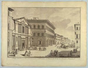 佛罗伦萨景色，选自 "Scelta di XXIV Vedute delle principali contrade, piazze, chiese, e palazzi della Città di Firenze "的图版。