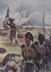 奥格罗将军在1796年意大利阿科尔战役中在第99团第1营的旗帜下种植旗帜