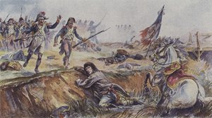拿破仑从他的马在1796年意大利阿科尔战役中抛出