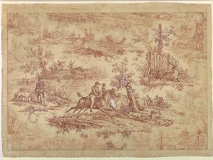 纯棉印花织物的卡通画，La Route de Jouy
