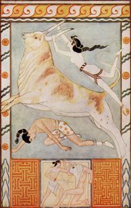 The Bull Baiters，来自Donald A. Mackenzie的“克里特神话与欧洲前希腊”的插图，于1917年出版