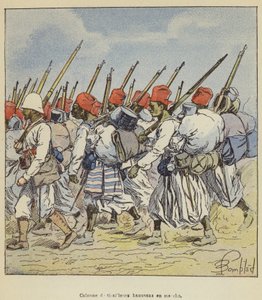 豪萨Tirailleurs列在移动 作者 在路易斯·查尔斯·轰炸之后