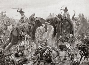 公元642年，Narasimhavarman I在巴达米击败了Pulakeshin Chalukhya，来自Hutchinsons国家历史，pub.1915