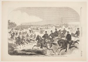 联邦骑兵和炮兵开始沿约克镇公路追击叛军 作者 Harper and Bros.，纽约，纽约，美国