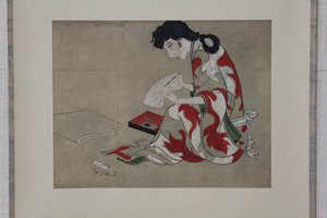 美女写信（彦根屏风部分的副本） 作者 匿名的