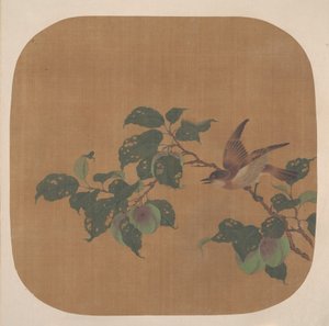 有鸟的花树枝 作者 匿名的