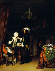 法文：Le Gentilhomme dans la boutique，Frans Mieris 后的摹本 作者 匿名的