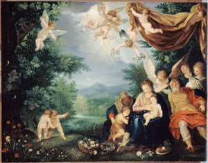 法文：Le Repos de la Sainte Famille pendant la fuite en Égypte（圣家族在逃往埃及途中休息） 作者 匿名的