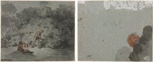 拾柴人（正面） 从下往上看的头部研究（背面） 作者 归功于 Francisque Millet