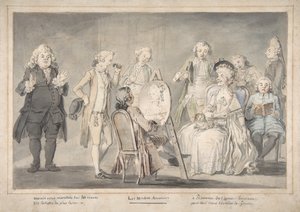 讽刺性的绘画。艺术家画老太太的肖像，1729-1804。 作者 归功于彼得罗·安东尼奥·诺维利。