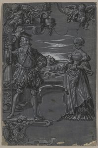 玻璃画设计：建筑环境中的男人和女人 作者 归功于托拜厄斯·斯蒂默
