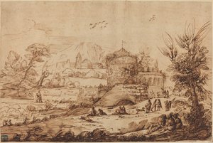 堡垒和河流景观 作者 以乔瓦尼·弗朗切斯科·巴比耶里的名字命名为 Guercino
