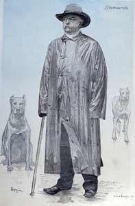 总理俾斯麦和他的狗，涵盖了1887年10月由弗洛里安雕刻的La Revue Illustree的插图 作者 德拉巴雷