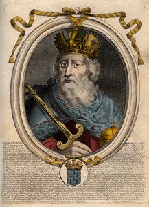 法兰克人国王查理曼大帝（Charles I dit le Grand, Carolus Magnus, 742-814）--查理曼大帝（Carolus Magnus, Charles the Great）（747-814）法兰克人的国王和西方的基督教皇帝--雕刻自《Les Augustes Representations de tous les Ki》。