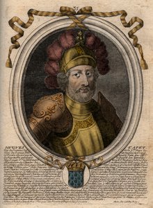 法国公爵Hugues I Capet（约941-996）的肖像--法国国王Hugues I Capet（约941-996）的肖像--来自《从Pharamond到LouisXIV的所有法国国王的Les Augustes Representations》的版画，巴黎 作者 德拉梅辛