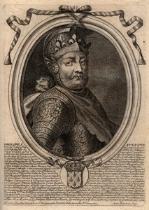 腓力二世（Philip II dit Philippe Auguste，1165-1223）--法国国王腓力二世（Philip Augustus II，1165-1223）的肖像--来自《从法拉蒙到路易十四的所有法国国王的Augustes表现》的雕刻，巴黎 作者 德拉梅辛