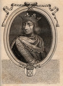 圣路易斯（Saint-Louis, Louis IX (1214-1270)）肖像--法国国王圣路易斯九世（1214-70）--雕刻自《Les Augustes Representations of all the Kings of France from Pharamond to LouisXIV》，巴黎