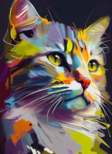 抽象可爱的猫，油画笔触，墙壁艺术印刷品