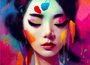 抽象粉彩画 美丽的中国女人肖像, 壁画 | 帆布打印