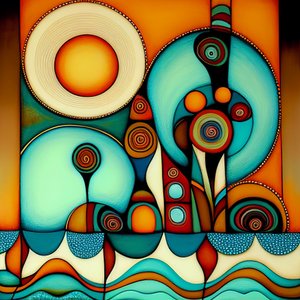 抽象的海滩、波浪形的大海和风，灵感来自 hundertwasser，艺术版画