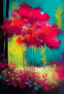 抽象的粉色开花植物图画, 壁画 | 帆布印花