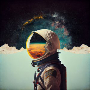 抽象孤独的宇航员在太空绘画，墙壁艺术印刷品
