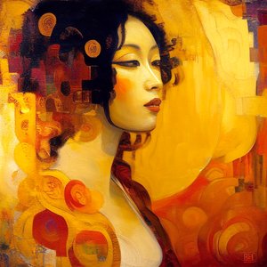 抽象肖像、美丽迷人的女性、画布和墙框印刷品