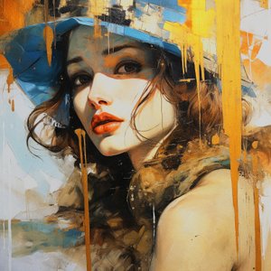 时尚设计素描女人，详细的油画艺术，墙面艺术 | 帆布打印