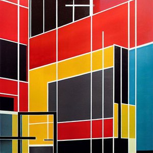 画布上的建筑几何图形，墙面艺术印刷品