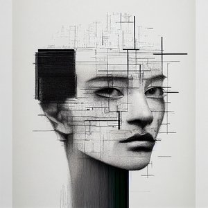 极简主义人脸绘画，按需艺术印刷