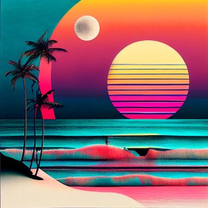 海滩和棕榈树上的日落, 壁画 | 帆布打印