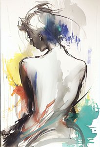 水彩画描绘了一个背对着坐着的女人 作者 法赫塔利·阿卜杜勒拉希姆