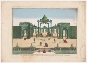 丹麦国王花园的凉棚和喷泉景观
Prospectus superbi aedifitii salientium aquarum in hortis regis Danorum（物品上的标题）