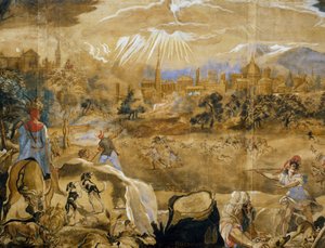 猎鹿（背景是佛罗伦萨的理想景色），细节，约 1565 年 作者 或Zuccaro Federico Zuccari