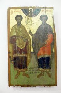 圣徒，希腊克里特岛Arkadi修道院的木板画（照片）。 作者 未知未知