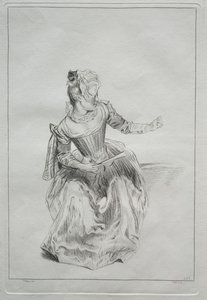 手持扇子的女子 作者 可能由 Benoit II Audran