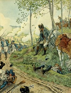 意大利战役（1799-1800）。拿破仑一世-波拿巴（1769-1821）于1800年6月14日在皮埃蒙特（意大利）的马伦戈战役中，与拿破仑和奥地利的军队对峙。插图：Jacques Marie Gaston Onfray de Breville dit JOB（1858-1931）。列兵C 作者 Onfray de Breville Jacques Job的化名
