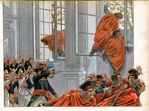 领事馆：约阿希姆·穆拉特 (Joachim Murat)（1767-1815 年）在 18 月的政变期间，带着 50 人进入五分钱委员会（Five Cents）（500 人的房间）的会议厅，以驱逐参议员（9/11） /1799) 结束了执行委员会并诞生了 作者 Onfray de Breville Jacques Job的化名