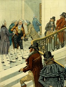 拿破仑一世的第一个帝国（1769-1821 年）：返回的流亡者和前革命者在杜伊勒里宫的楼梯上会面。 Jacques Marie Gaston Onfray de Breville dit JOB (1858-1931) 的插图。 私人收藏 作者 Onfray de Breville Jacques Job的化名