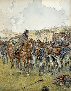 1813年的德国战役。拿破仑一世-波拿巴（1769-1821）在1813年5月2日的卢岑战役中指挥他的军队赢得胜利。在乔治-蒙托盖尔的《拿破仑》中。插图：雅克-玛丽-加斯顿-昂弗雷-德-布雷维尔（Jacques Marie Gaston Onfray de Breville dit JOB）（1858-1931）。 作者 pseudonym for Onfray de Breville Jacques Job