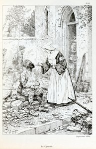 来自《艺术家的大战争》一书的插图。"1914年9月的香烟》（La cigarette septembre 1914），由雅克-玛丽-加斯顿-昂弗雷-德-布雷维尔（Jacques Marie Gaston Onfray de Breville dit JOB）（1858-1931）创作，Partiale收藏。 作者 Onfray de Breville Jacques Job的化名