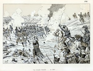 插图来自《艺术家的大战争》一书：《1815年的大战争》，作者是雅克-玛丽-加斯顿-昂弗莱-德-布雷维尔（1858-1931），部分收藏。 作者 Onfray de Breville Jacques Job的化名