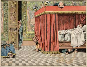 来自“Le bon roy Henri”一书的插图，由 Jacques Marie Gaston Onfray de Breville dit JOB (1858-1931) 插图：亨利四世在间谍的监视下生活在巴黎 - 私人收藏 作者 Onfray de Breville Jacques Job的化名