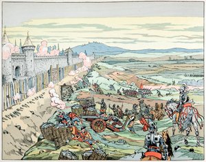 来自“Le bon roy Henri”一书的插图，由 Jacques Marie Gaston Onfray de Breville dit JOB (1858-1931) 插图：亨利四世于 1590 年袭击巴黎郊区 - 私人收藏 作者 Onfray de Breville Jacques Job的化名