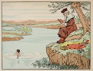 插图取自《Le bon roy Henri》一书，由Jacques Marie Gaston Onfray de Breville dit JOB（1858-1931）绘制。16世纪的教育：游泳 - 私人收藏 作者 Onfray de Breville Jacques Job的化名